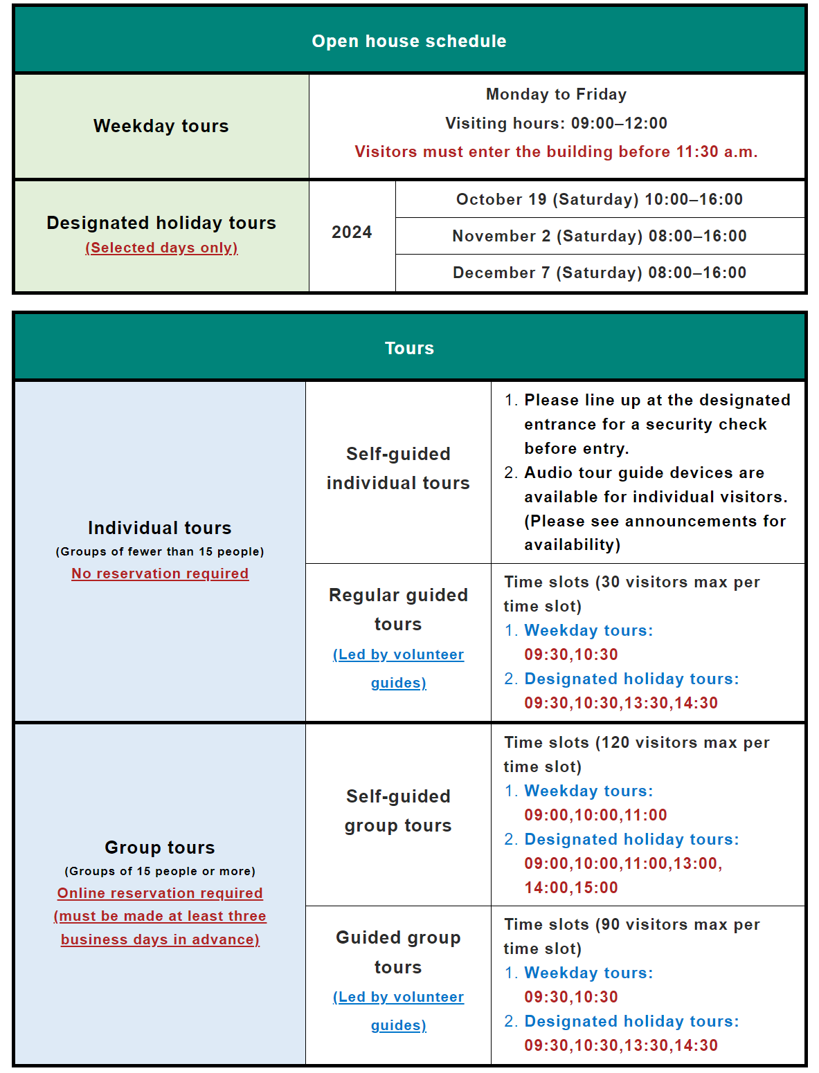 Open house schedule