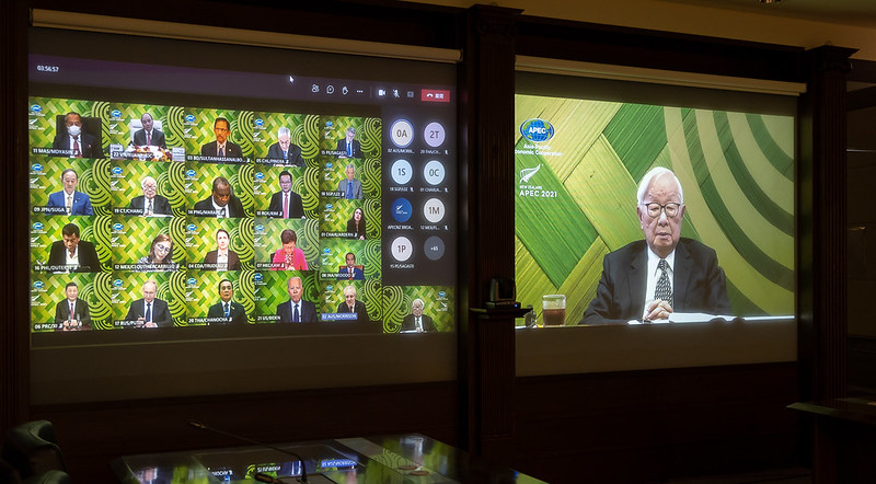 APEC envoy Dr. Morris Chang participates in the APEC Informal Leaders' Retreat videoconference.