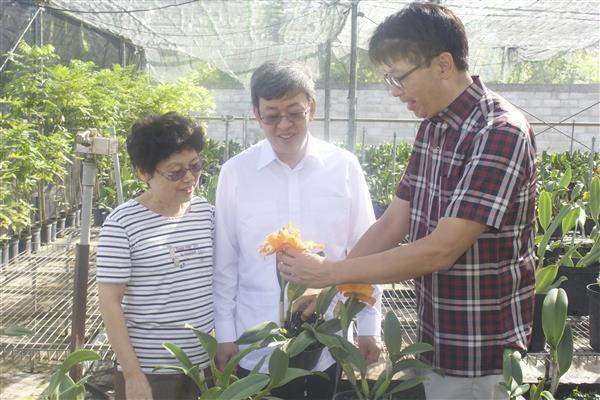 Vice President and Mrs. Chen tour an orchid nursery run by Taiwanese brothers Wang Guo-ping (王國平) and Wang Zhi-ping (王志平).