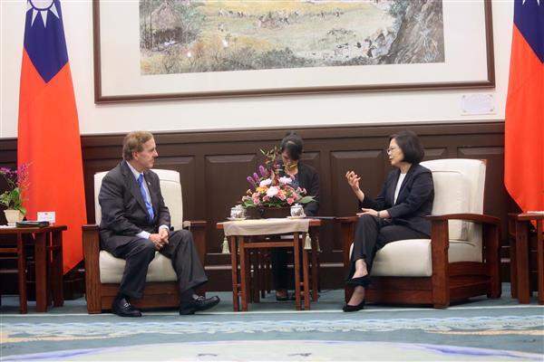 President Tsai Ing-wen holds discussions with US Congressman Robert Pittenger.