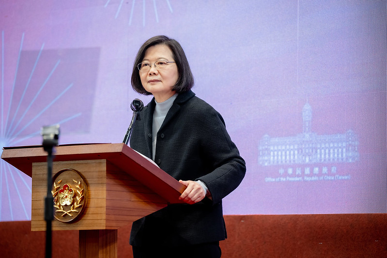President Tsai Ing-wen delivers her 2023 New Year's Address in the Reception Hall of the Presidential Office.