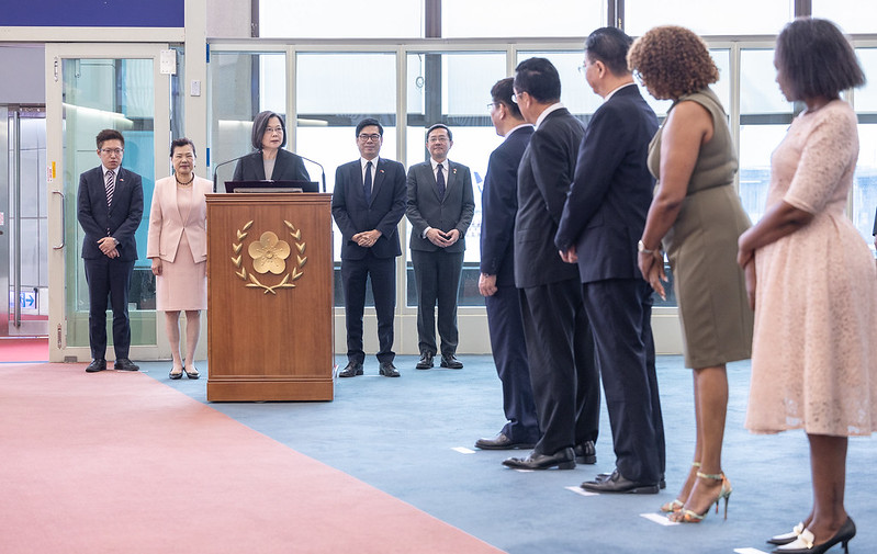 President Tsai delivers remarks at Taoyuan International Airport after arriving back from her visit to the Kingdom of Eswatini.