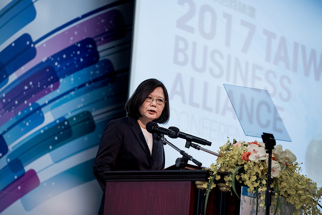 President Tsai delivers remarks at the 2017 Taiwan Business Alliance Conference.