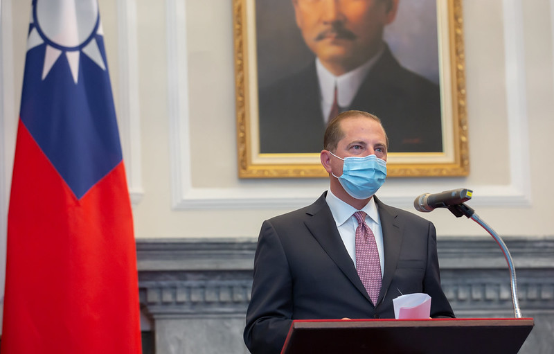 US Secretary of Health and Human Services Alex Azar delivers remarks during a meeting with President Tsai.