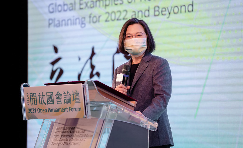 President Tsai addresses the 2021 Open Parliament Forum.