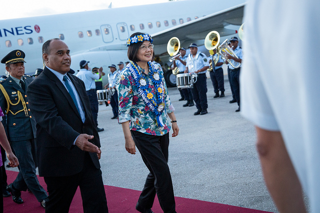 President Tsai Ing-wen's “Oceans of Democracy” delegation arrives at the Nauru International Airport.