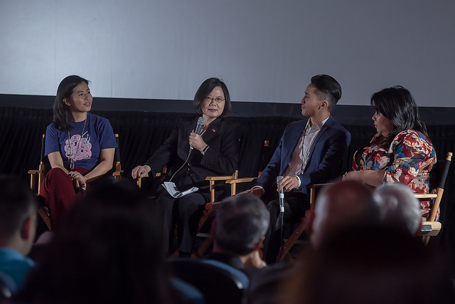 President Tsai Ing-wen takes part in a post-event panel discussion on the 2nd Annual Taiwanese American Film Festival. 