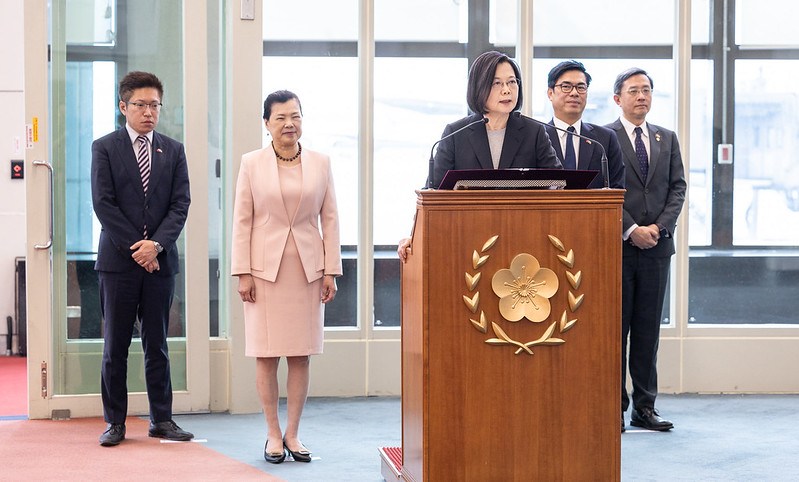President Tsai issues remarks at Taoyuan International Airport after arriving back from her visit to the Kingdom of Eswatini.