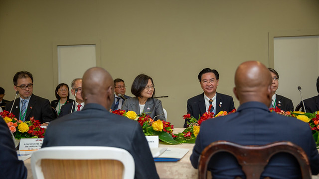 Taiwan's Foreign Minister Joseph Wu accompanies President Tsai in bilateral talks with Haitian President Moïse.
