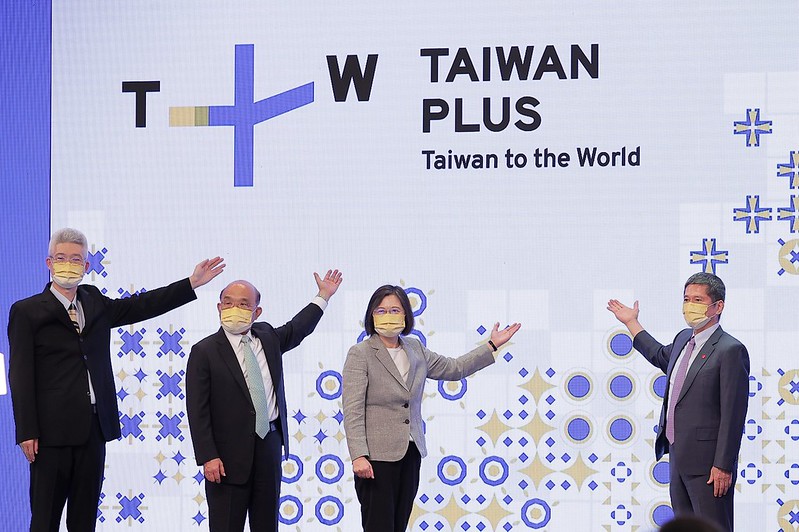 President Tsai Ing-wen attends a press conference marking the launch of the TaiwanPlus TV channel