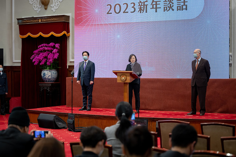 President Tsai delivers her 2023 New Year's Address in the Reception Hall of the Presidential Office.