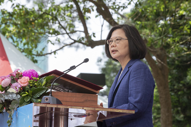 President Tsai delivers remarks at send-off activities for the Formosat-7 satellite.