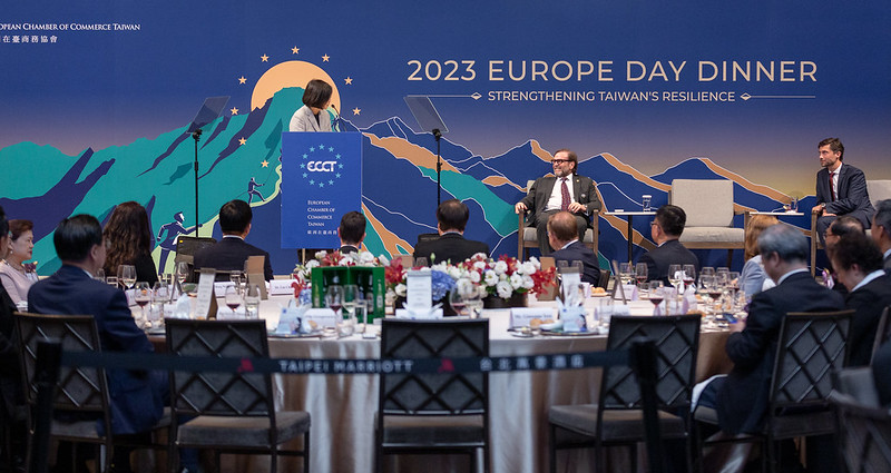 President Tsai attends the 2023 Europe Day Dinner hosted by the European Chamber of Commerce Taiwan.