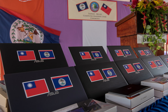 Taiwan's ASUSTek Computer Inc. donates computers to Belize's Institute for Technical and Vocational Education and Training.