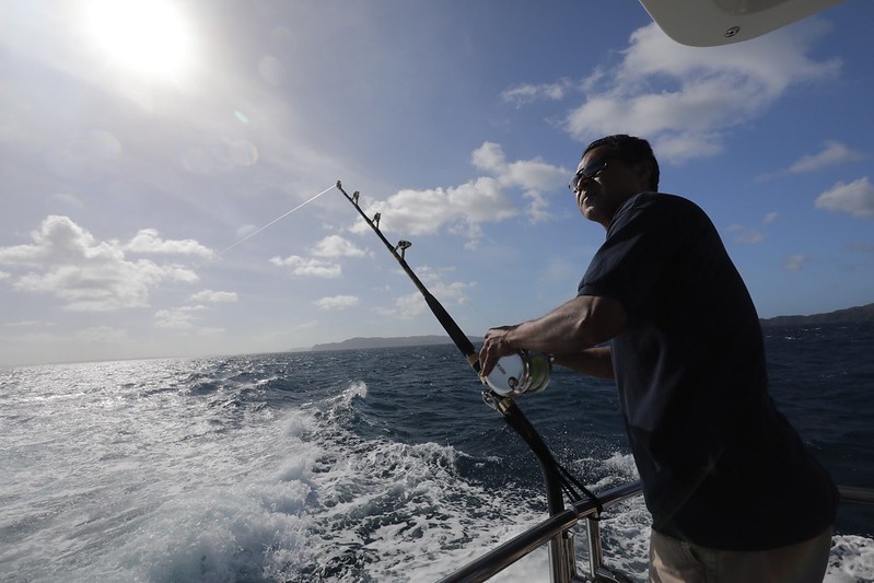 Palau Vice President Raynold Oilouch accompanies Vice President Chen to fish in the waters surrounding the Rock Islands.