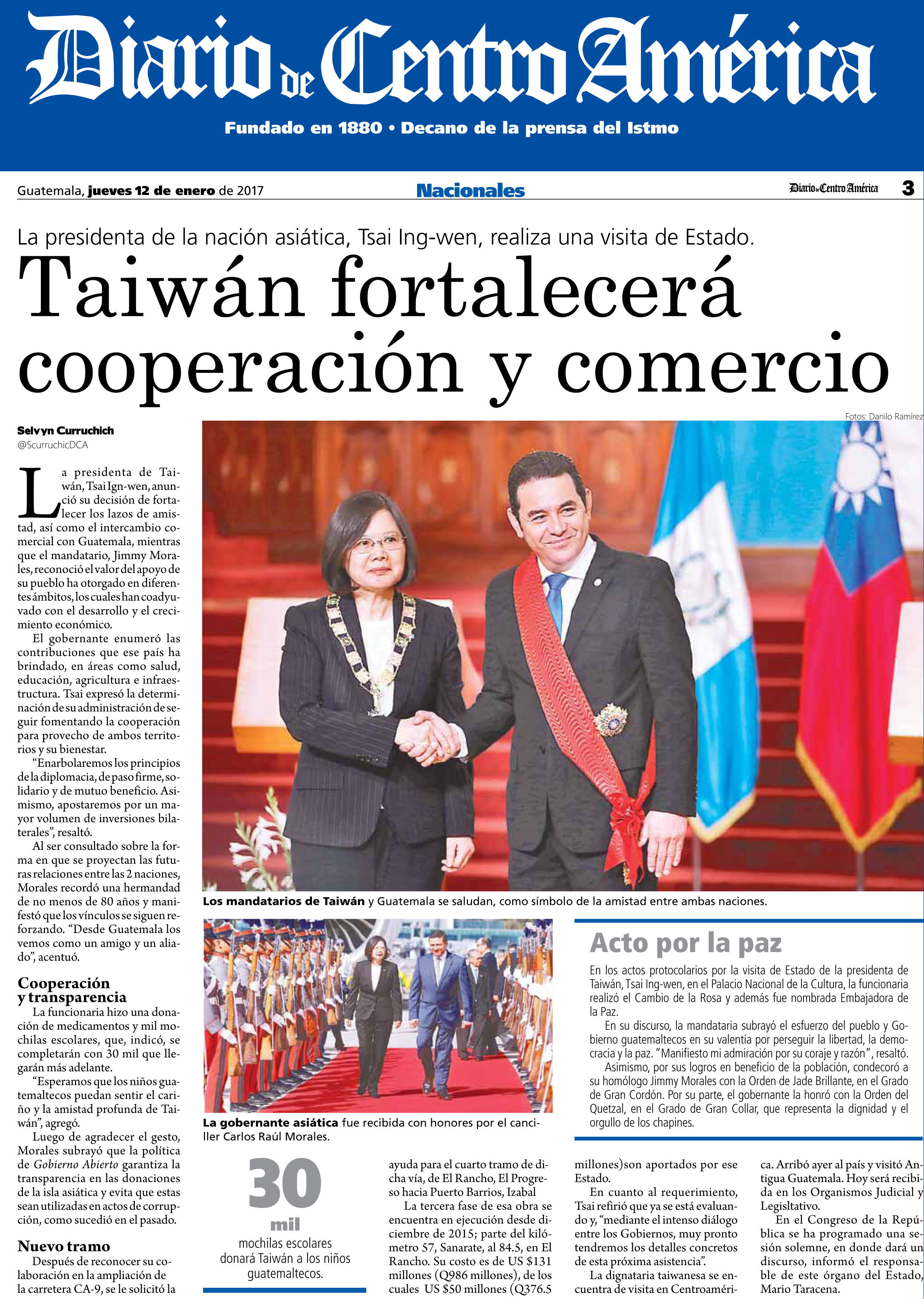 Taiwán fortalecerá cooperación y comercio