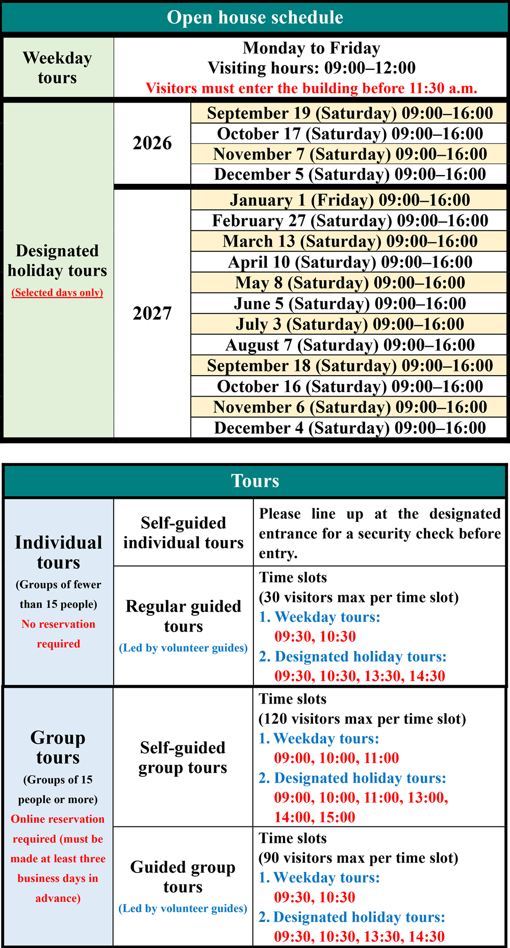 Open house schedule